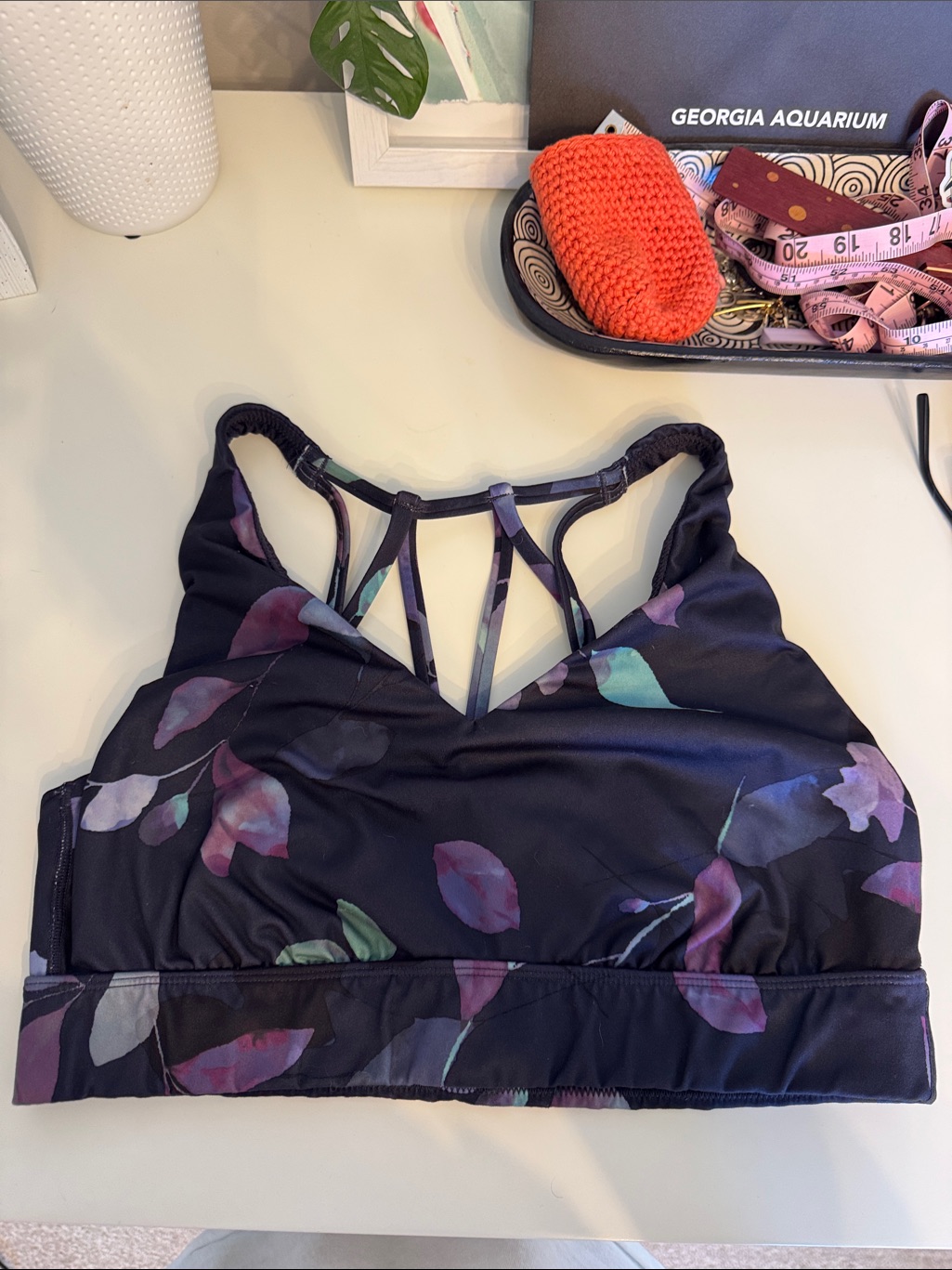 All In Motion Black Floral Strappy Sports Bra